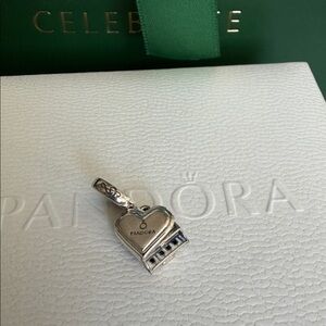 Pandora Silver and Black Enamel With CZ Grand Piano Charm RARE RETIRED